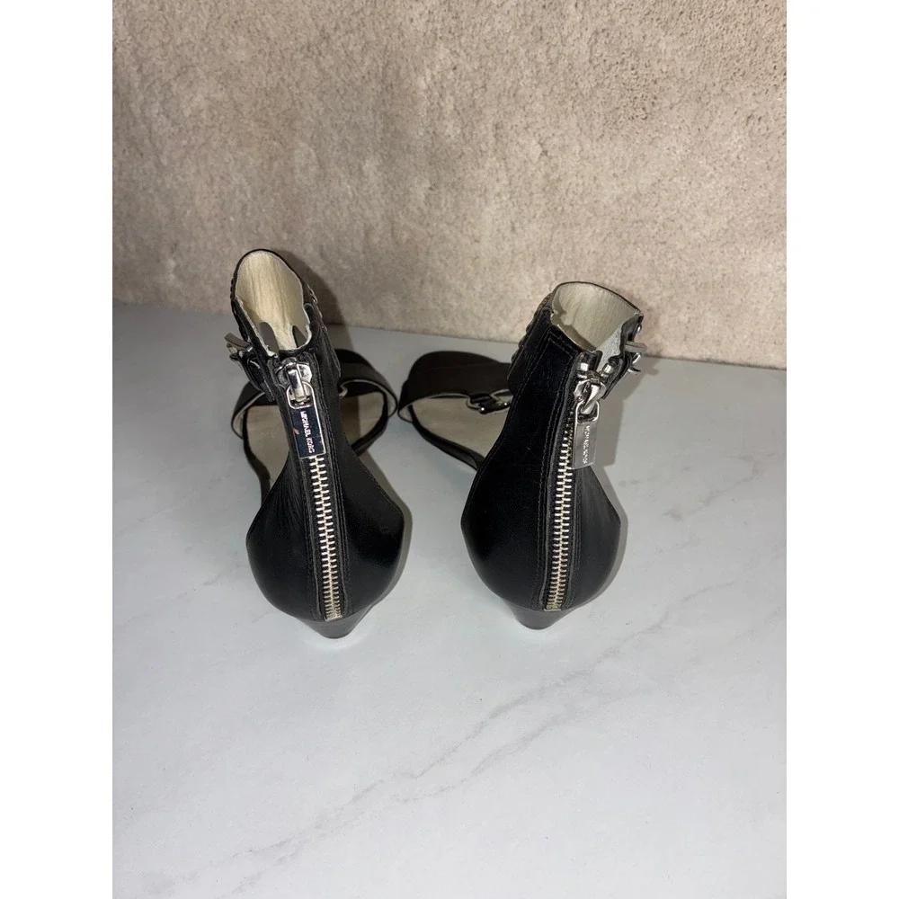 Michael Kors Black Studded T-Strap Wedge Sandals - 8.5 - Leather Edgy Glam Chic
